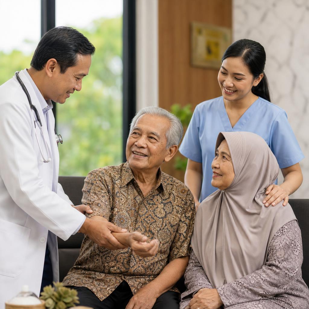 Tenaga kesehatan Klinik Prima Care merawat pasien lansia